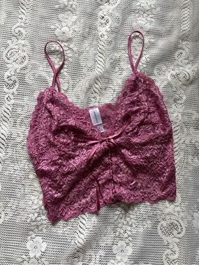 Lace Cami Bralette with Ribbon Tie - Dusty Rose